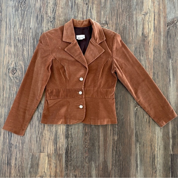 Vtg Kupcake Brown Corduroy Blazer Jacket Womens Sm Rhinestone Buttons Made USA - Picture 1 of 12